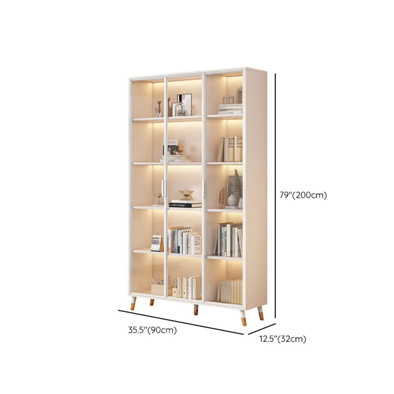 White Wooden 5 Tiers Display Cabinet with Glass Doors Image - 11 | homeyfad