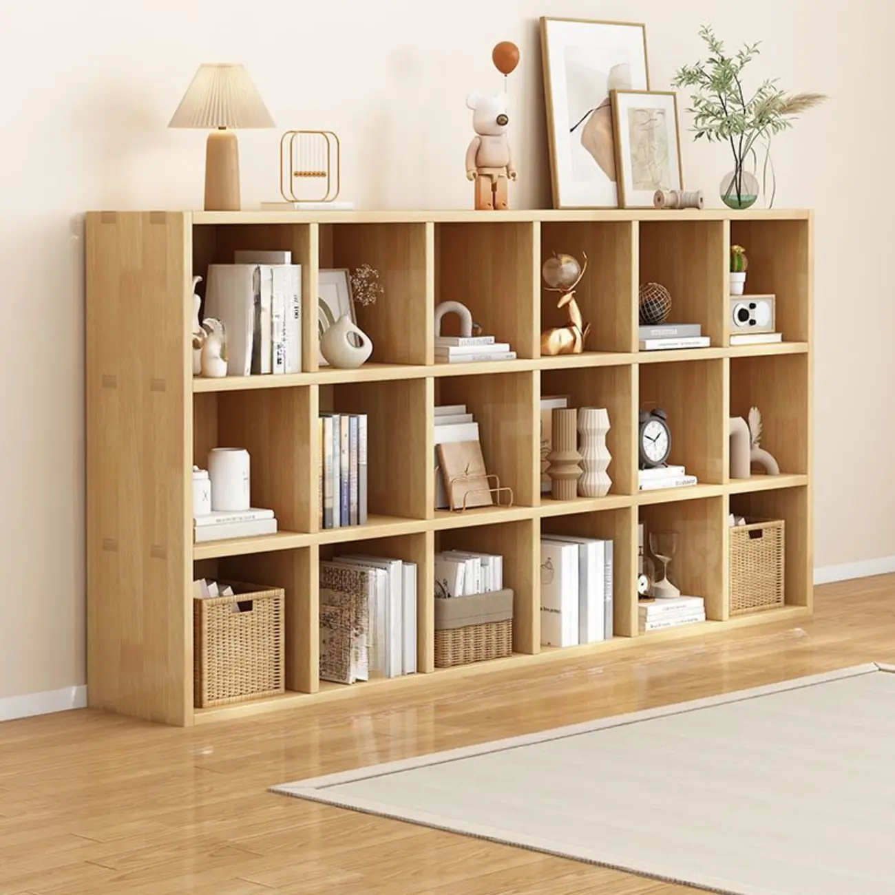 Modern Oak Bookcase Spacious Shelves Multi-Cabinets Image - 18 | homeyfad