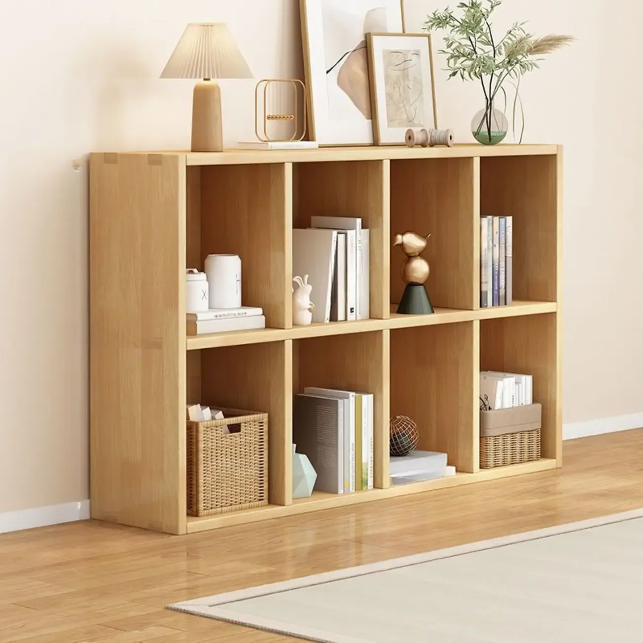 Modern Oak Bookcase Spacious Shelves Multi-Cabinets Image - 10