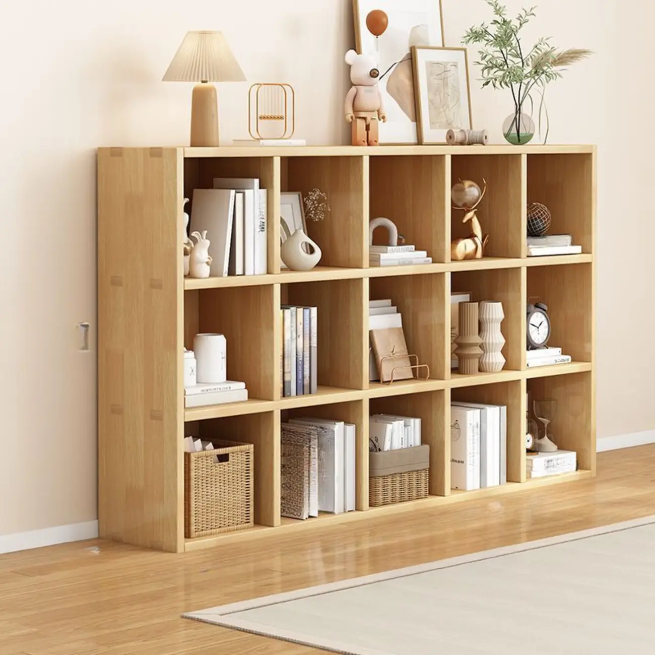Modern Oak Bookcase Spacious Shelves Multi-Cabinets Image - 17 | homeyfad