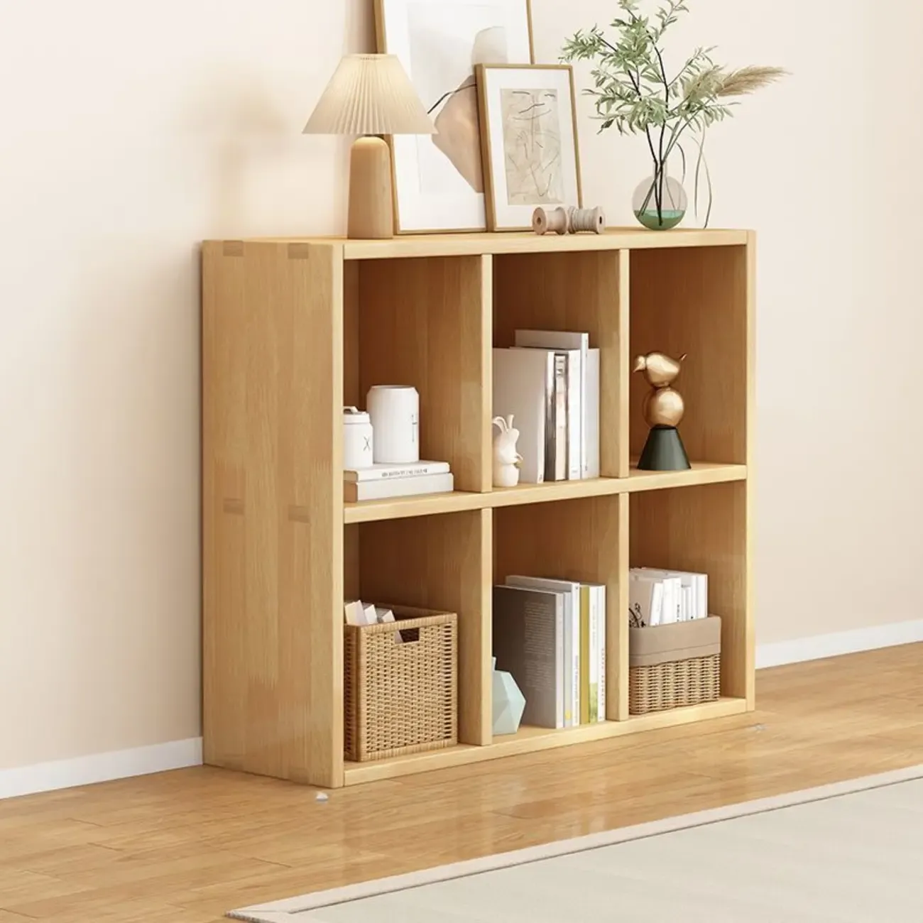 Modern Oak Bookcase Spacious Shelves Multi-Cabinets Image - 7