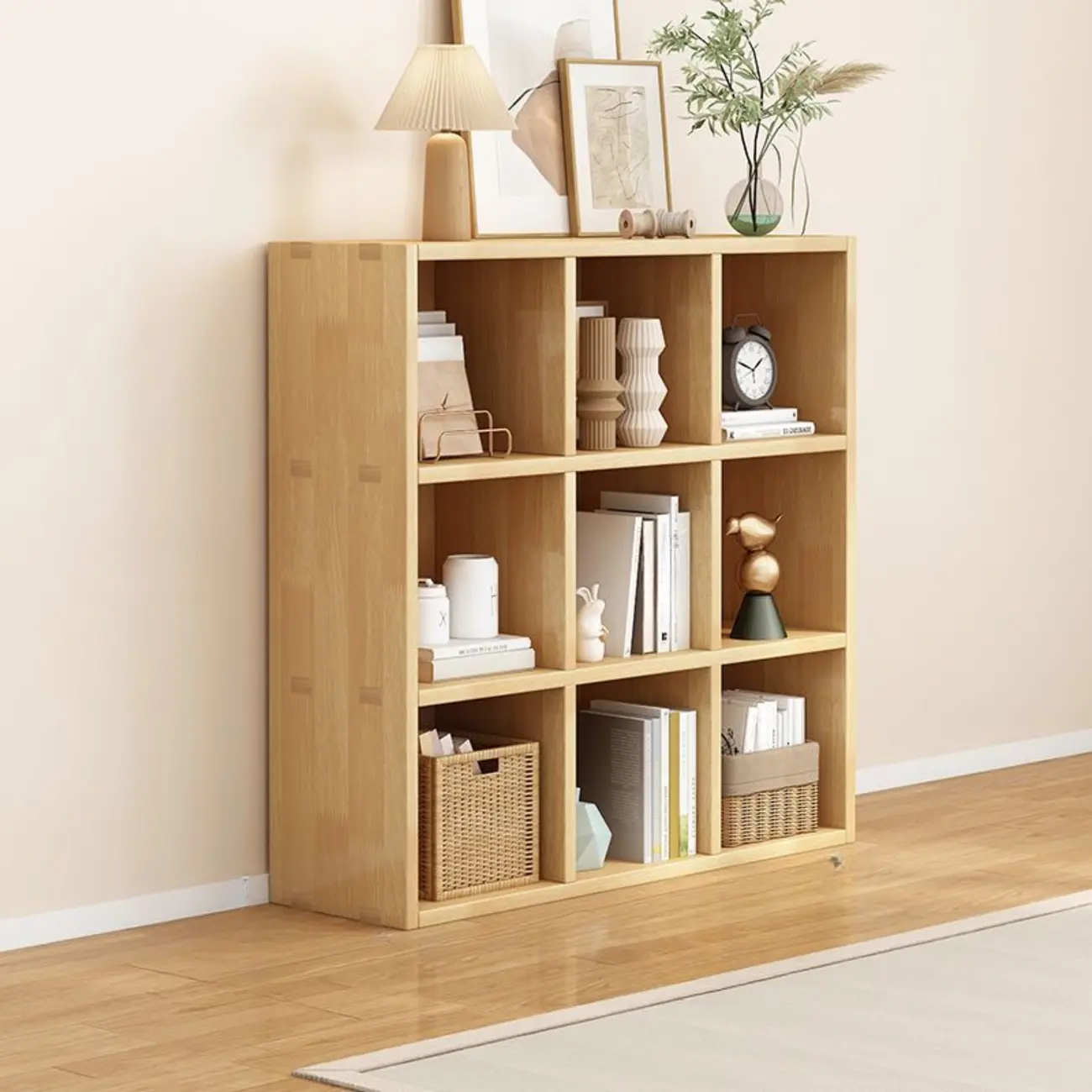Modern Oak Bookcase Spacious Shelves Multi-Cabinets Image - 9 | homeyfad