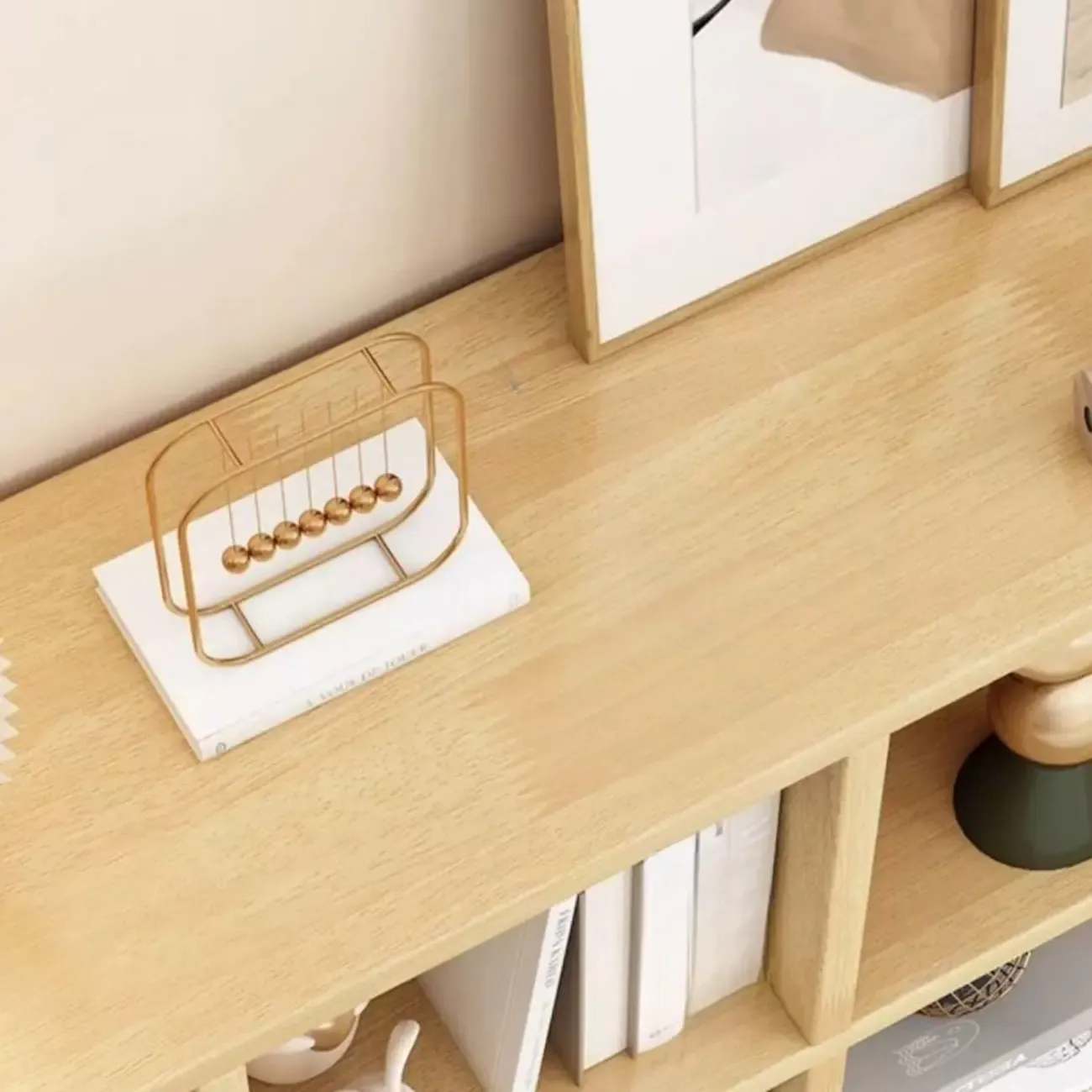 Modern Oak Bookcase Spacious Shelves Multi-Cabinets Image - 4