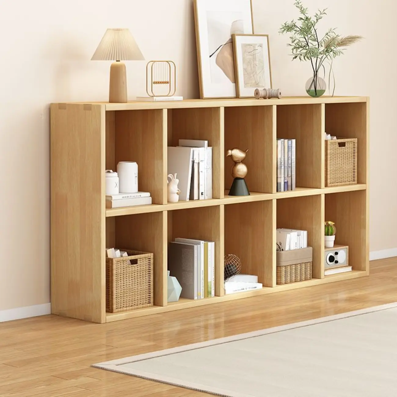 Modern Oak Bookcase Spacious Shelves Multi-Cabinets Image - 13 | homeyfad