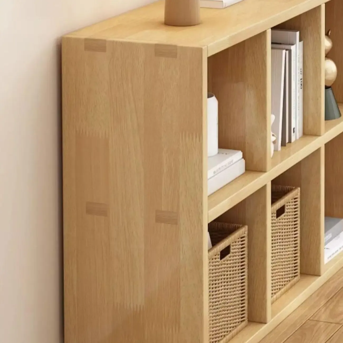 Modern Oak Bookcase Spacious Shelves Multi-Cabinets Image - 3