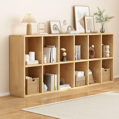 Modern Oak Bookcase Spacious Shelves Multi-Cabinets Image - 15