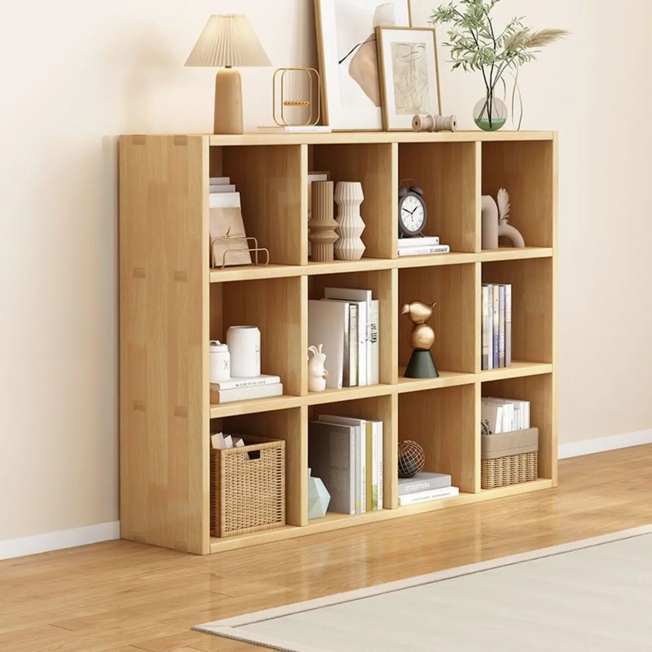 Modern Oak Bookcase Spacious Shelves Multi-Cabinets Image - 16 | homeyfad