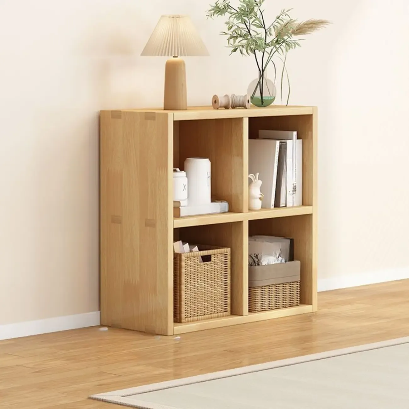 Modern Oak Bookcase Spacious Shelves Multi-Cabinets Image - 1