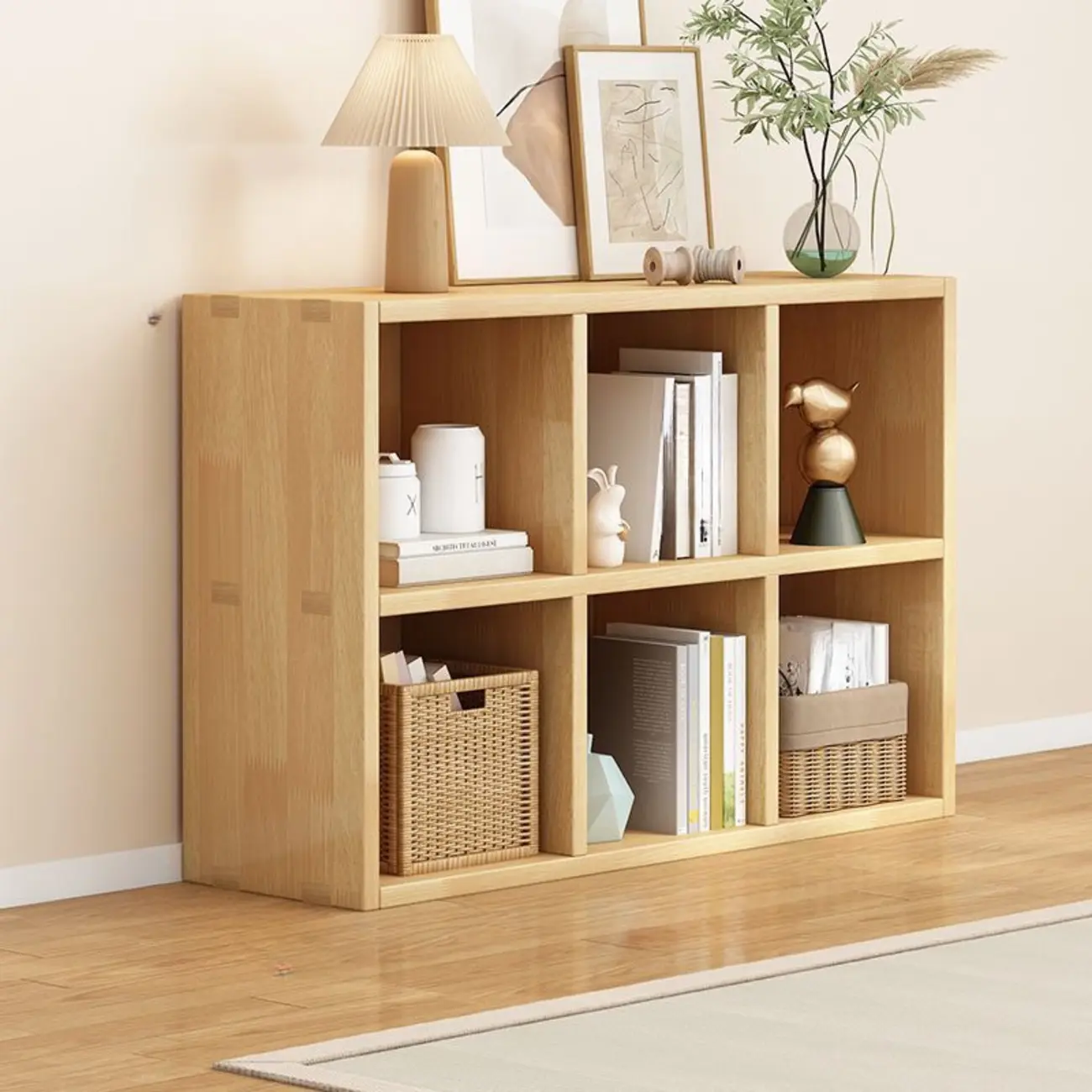 Modern Oak Bookcase Spacious Shelves Multi-Cabinets Image - 6 | homeyfad