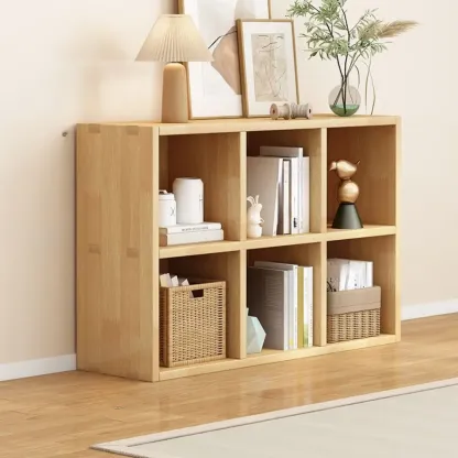 Modern Oak Bookcase Spacious Shelves Multi-Cabinets Image - 6