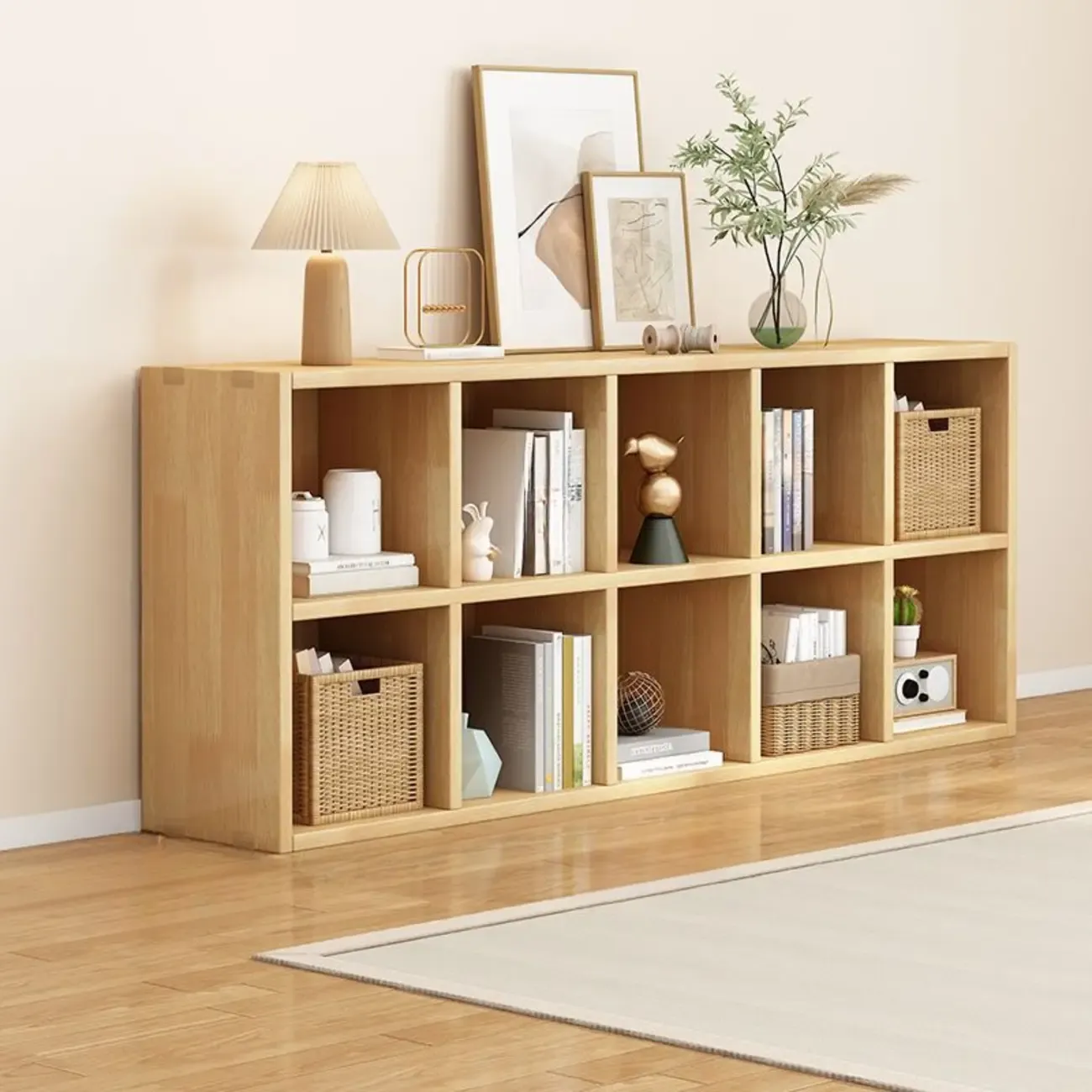 Modern Oak Bookcase Spacious Shelves Multi-Cabinets Image - 12