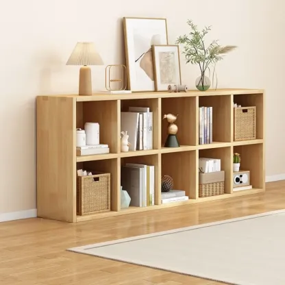 Modern Oak Bookcase Spacious Shelves Multi-Cabinets Image - 12