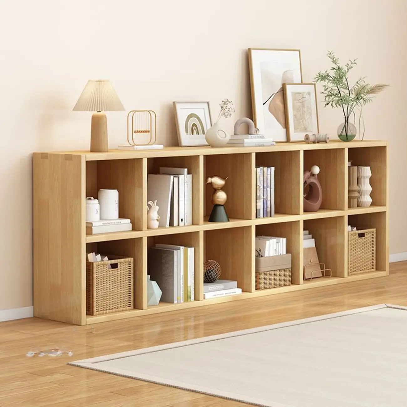 Modern Oak Bookcase Spacious Shelves Multi-Cabinets Image - 14 | homeyfad
