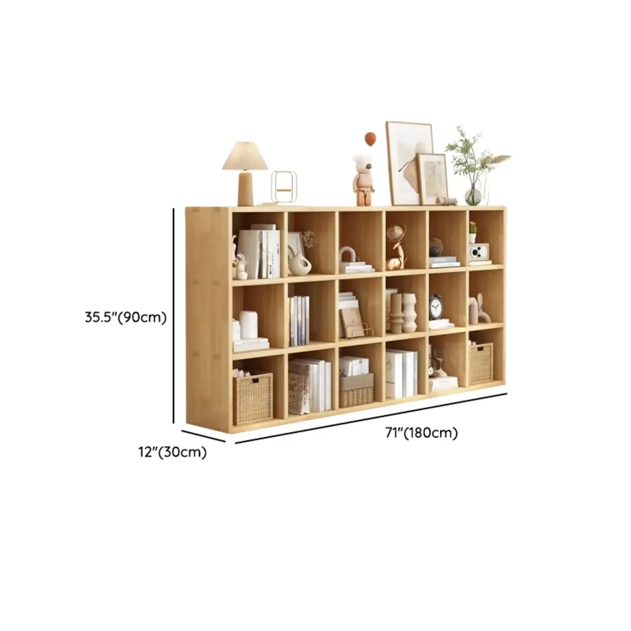 Modern Oak Bookcase Spacious Shelves Multi-Cabinets Image - 22