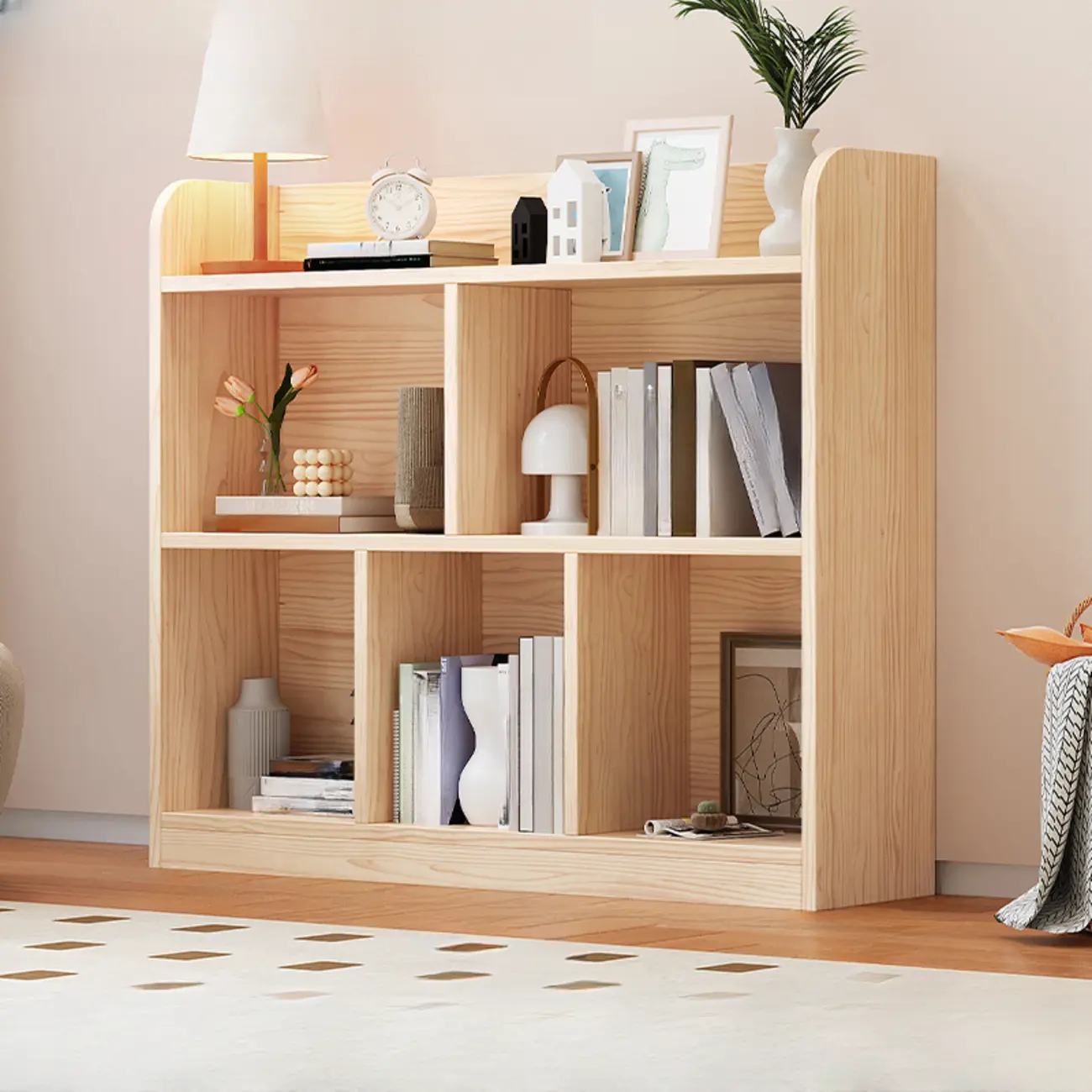Simple Natural Wood Multi-Shelf Horizontal Bookcase Image - 1 | homeyfad