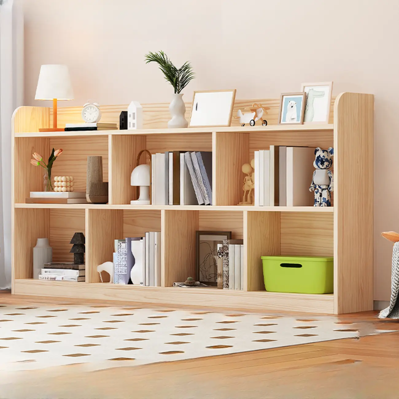 Simple Natural Wood Multi-Shelf Horizontal Bookcase Image - 2 | homeyfad