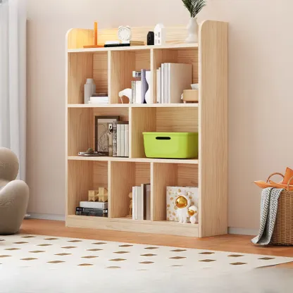 Simple Natural Wood Multi-Shelf Horizontal Bookcase Image - 3