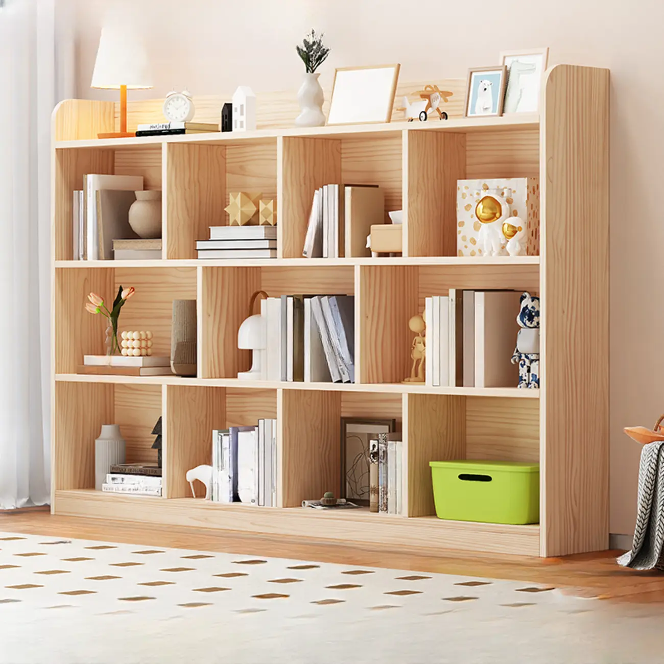 Simple Natural Wood Multi-Shelf Horizontal Bookcase Image - 4 | homeyfad