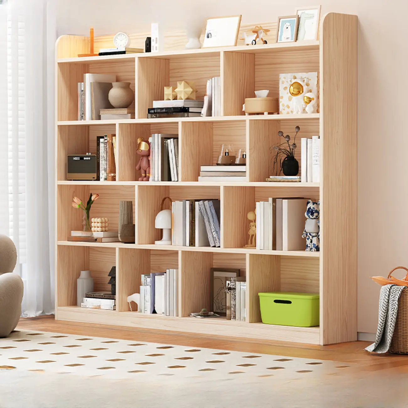 Simple Natural Wood Multi-Shelf Horizontal Bookcase Image - 6 | homeyfad