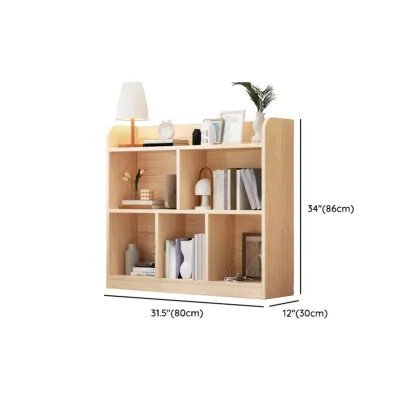 Simple Natural Wood Multi-Shelf Horizontal Bookcase Image - 16