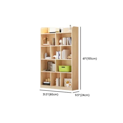Simple Natural Wood Multi-Shelf Horizontal Bookcase Image - 30