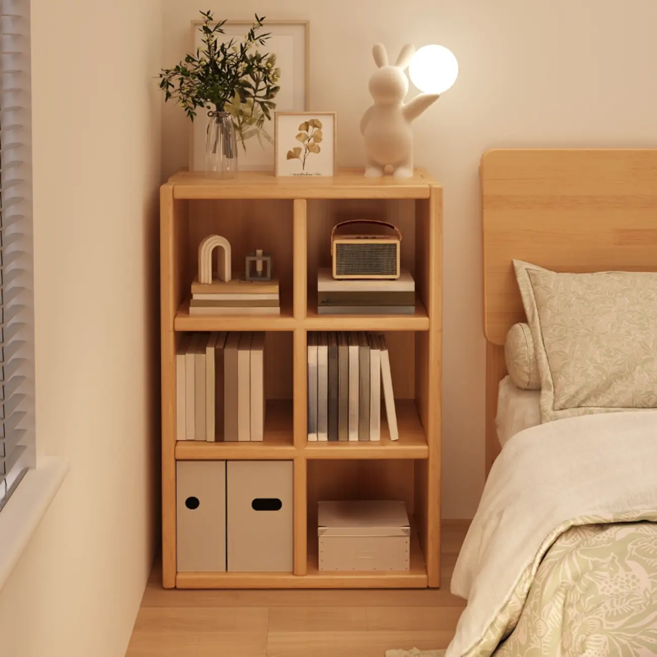 Horizontal Natural Finish 6-Cube Wood Shevling Unit Bookcase Image - 1 | homeyfad