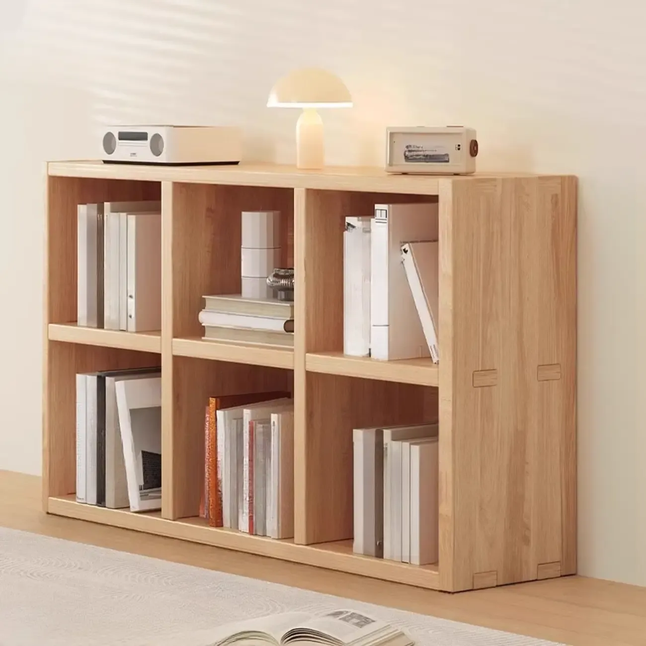 Horizontal Natural Finish 6-Cube Wood Shevling Unit Bookcase Image - 4