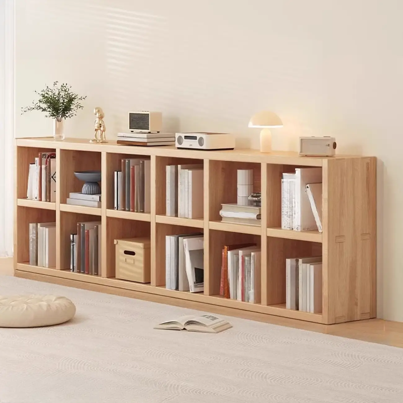 Horizontal Natural Finish 6-Cube Wood Shevling Unit Bookcase Image - 11 | homeyfad