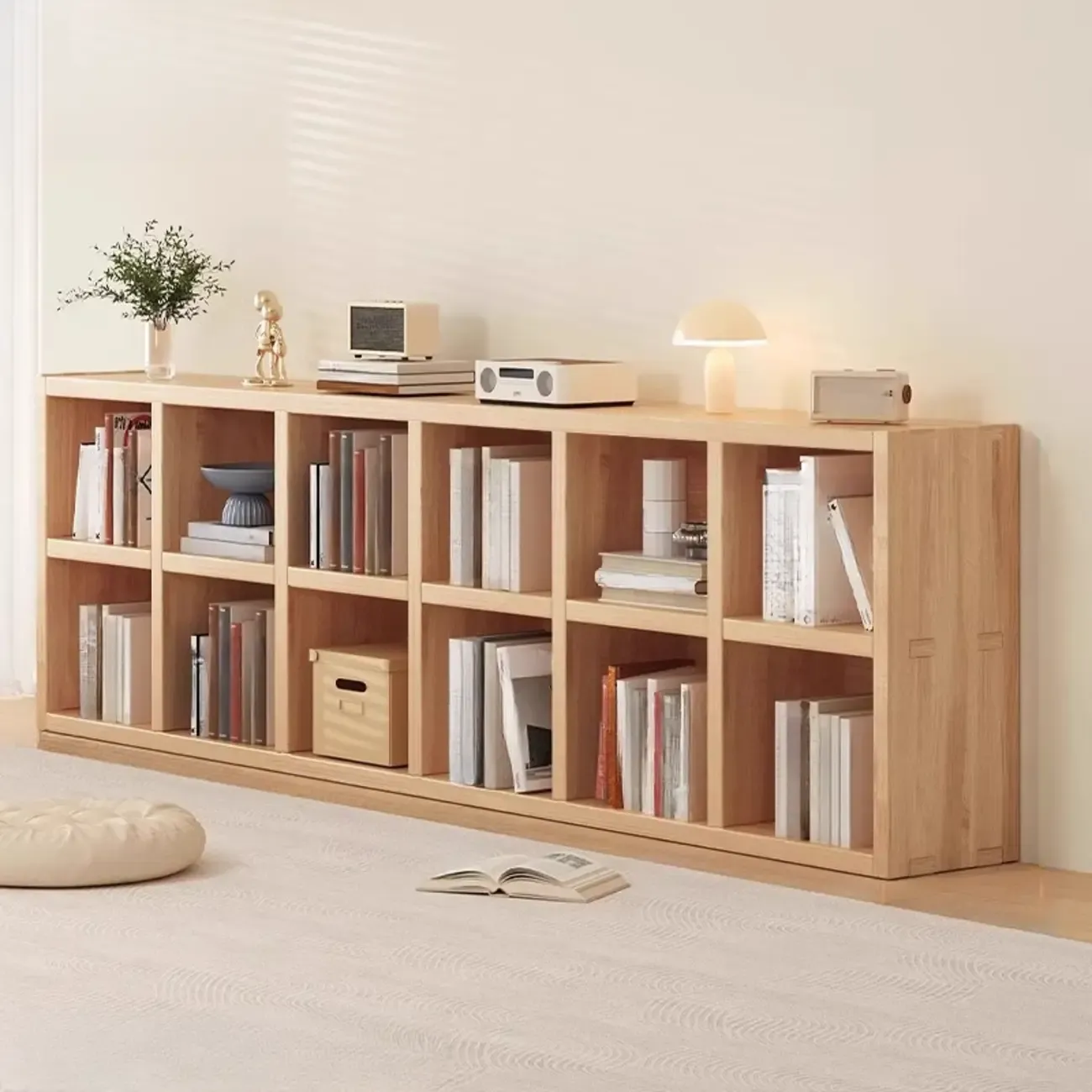 Horizontal Natural Finish 6-Cube Wood Shevling Unit Bookcase Image - 11