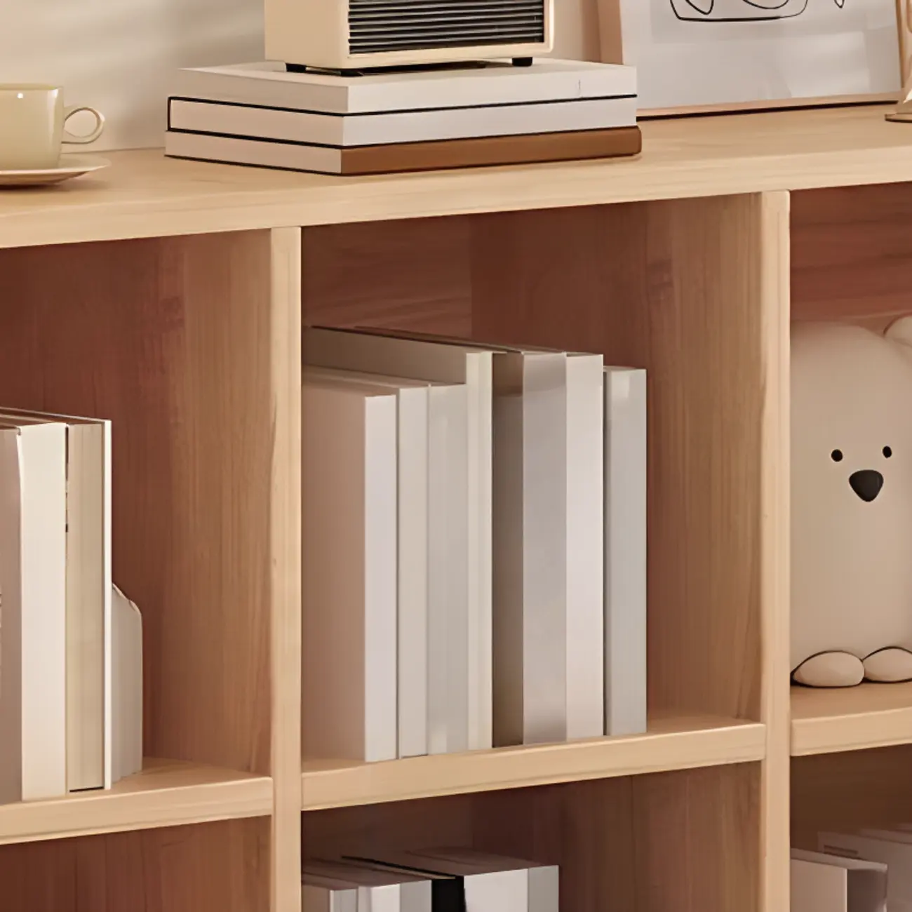 Horizontal Natural Finish 6-Cube Wood Shevling Unit Bookcase Image - 12 | homeyfad