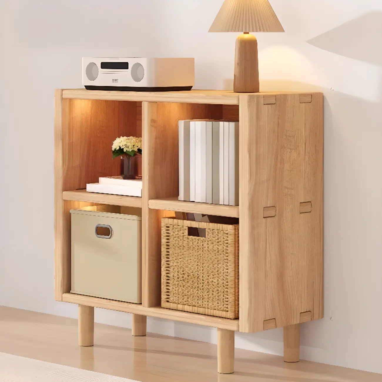 Horizontal Natural Finish 6-Cube Wood Shevling Unit Bookcase Image - 13 | homeyfad