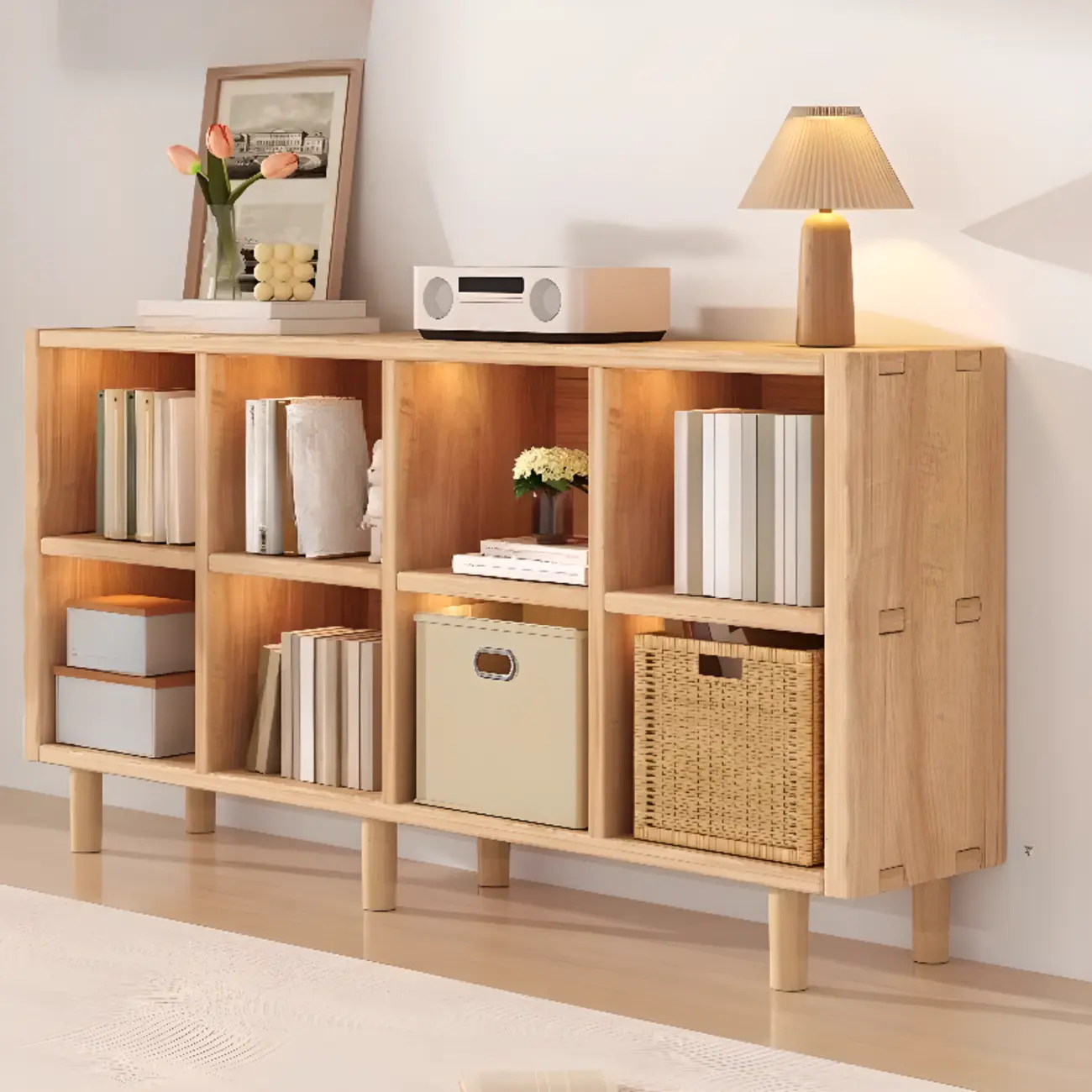 Horizontal Natural Finish 6-Cube Wood Shevling Unit Bookcase Image - 3 | homeyfad