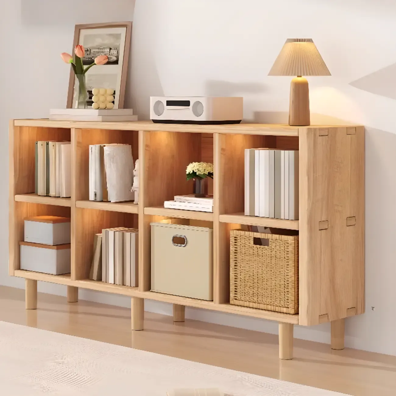Horizontal Natural Finish 6-Cube Wood Shevling Unit Bookcase Image - 3