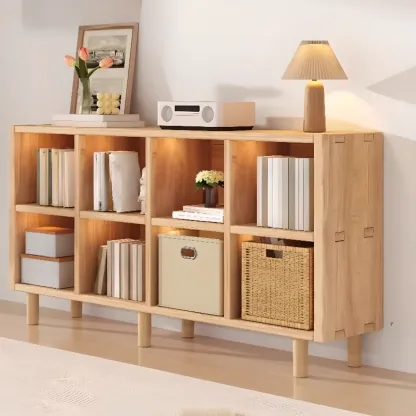 Horizontal Natural Finish 6-Cube Wood Shevling Unit Bookcase Image - 3