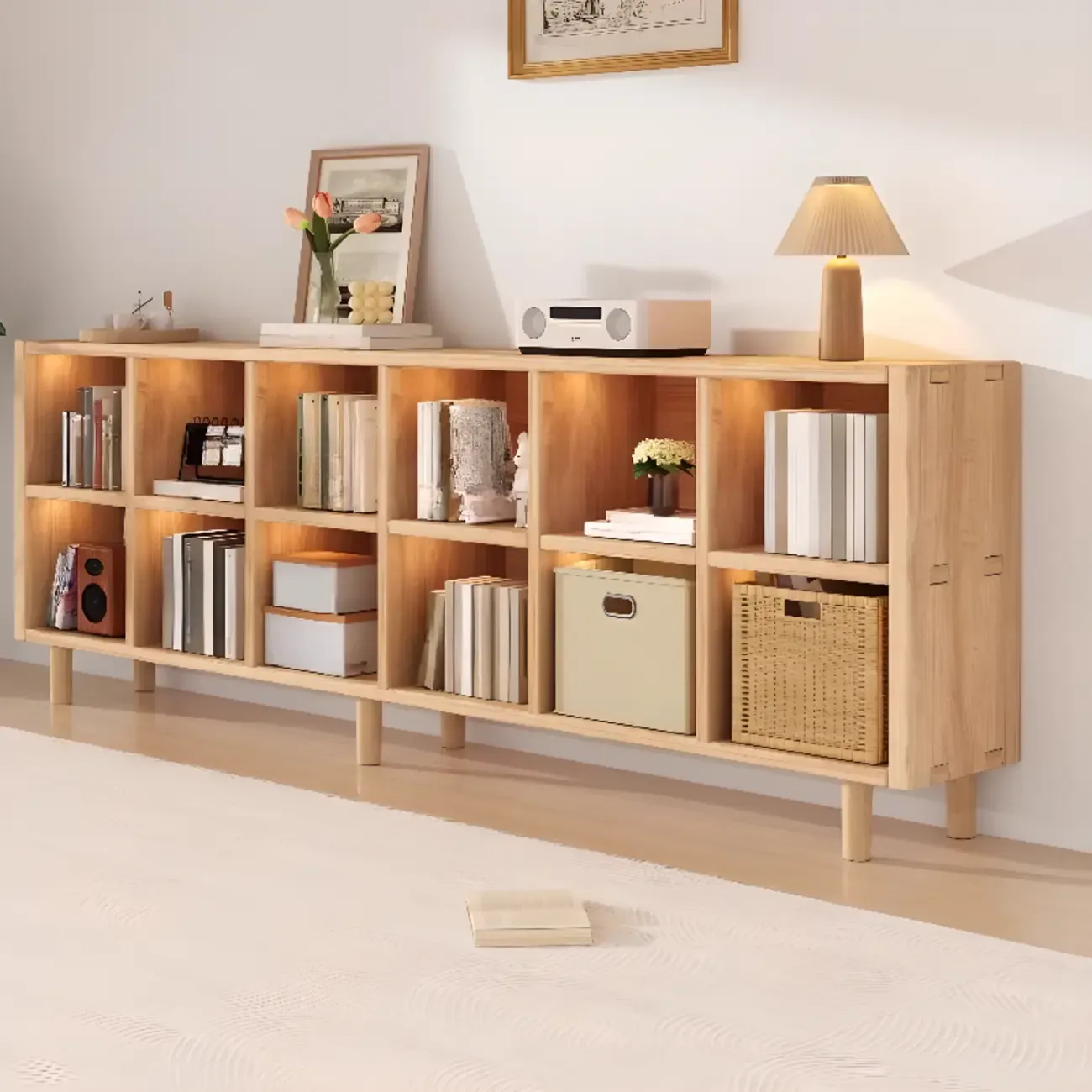 Horizontal Natural Finish 6-Cube Wood Shevling Unit Bookcase Image - 17