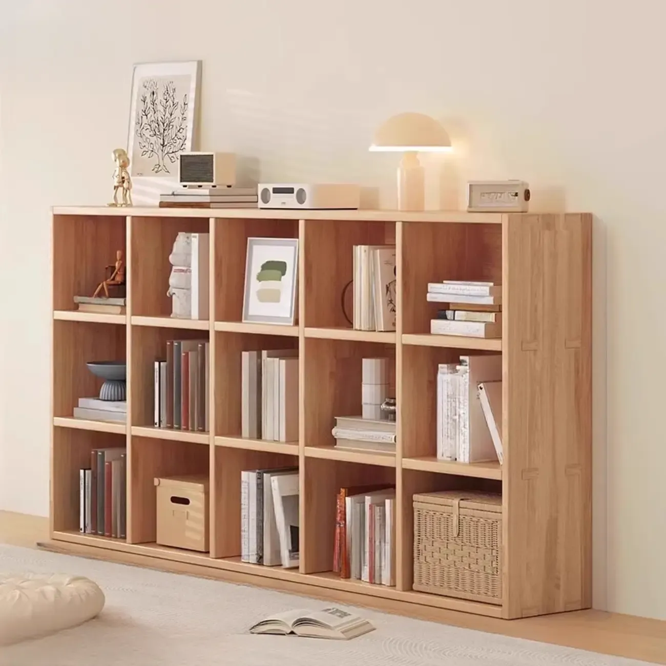 Horizontal Natural Finish 6-Cube Wood Shevling Unit Bookcase Image - 20