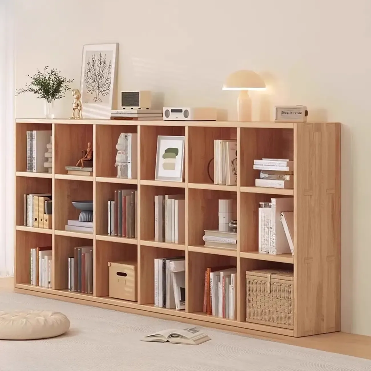 Horizontal Natural Finish 6-Cube Wood Shevling Unit Bookcase Image - 21