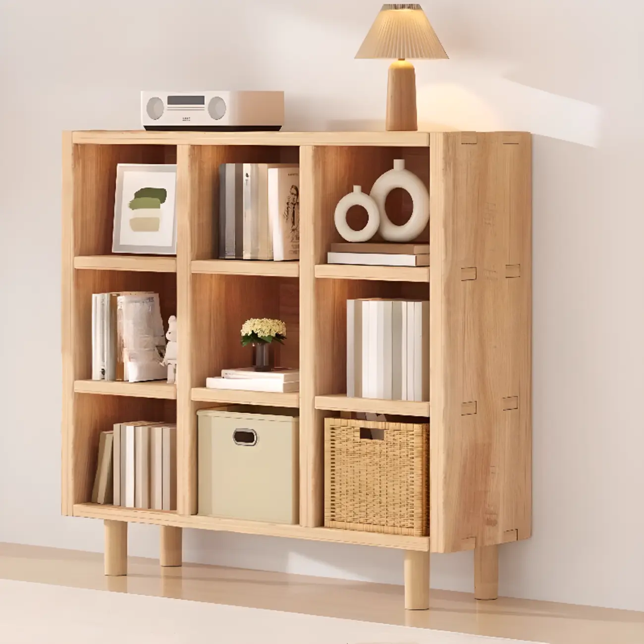 Horizontal Natural Finish 6-Cube Wood Shevling Unit Bookcase Image - 22 | homeyfad