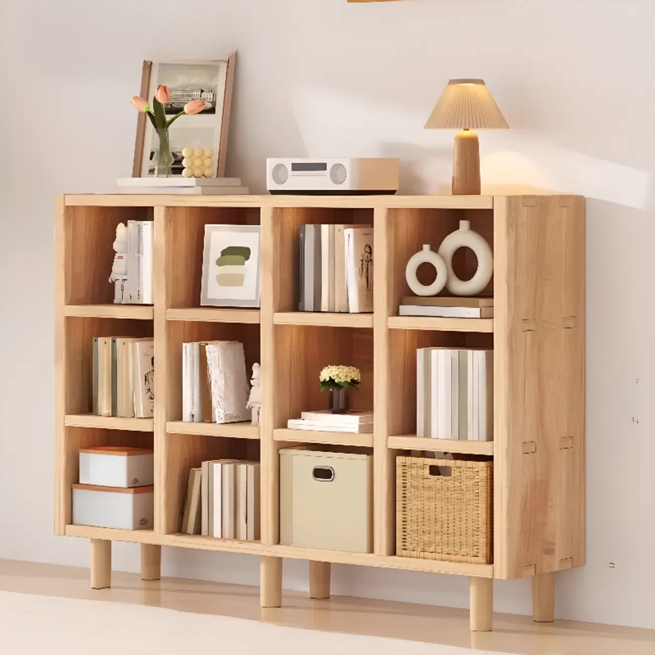 Horizontal Natural Finish 6-Cube Wood Shevling Unit Bookcase Image - 23 | homeyfad