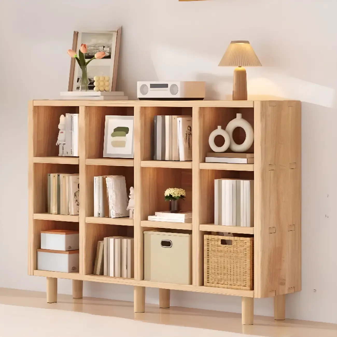 Horizontal Natural Finish 6-Cube Wood Shevling Unit Bookcase Image - 23