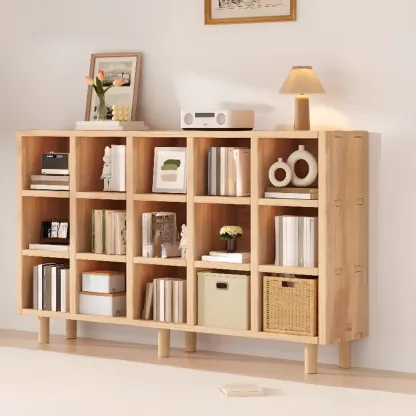 Horizontal Natural Finish 6-Cube Wood Shevling Unit Bookcase Image - 24