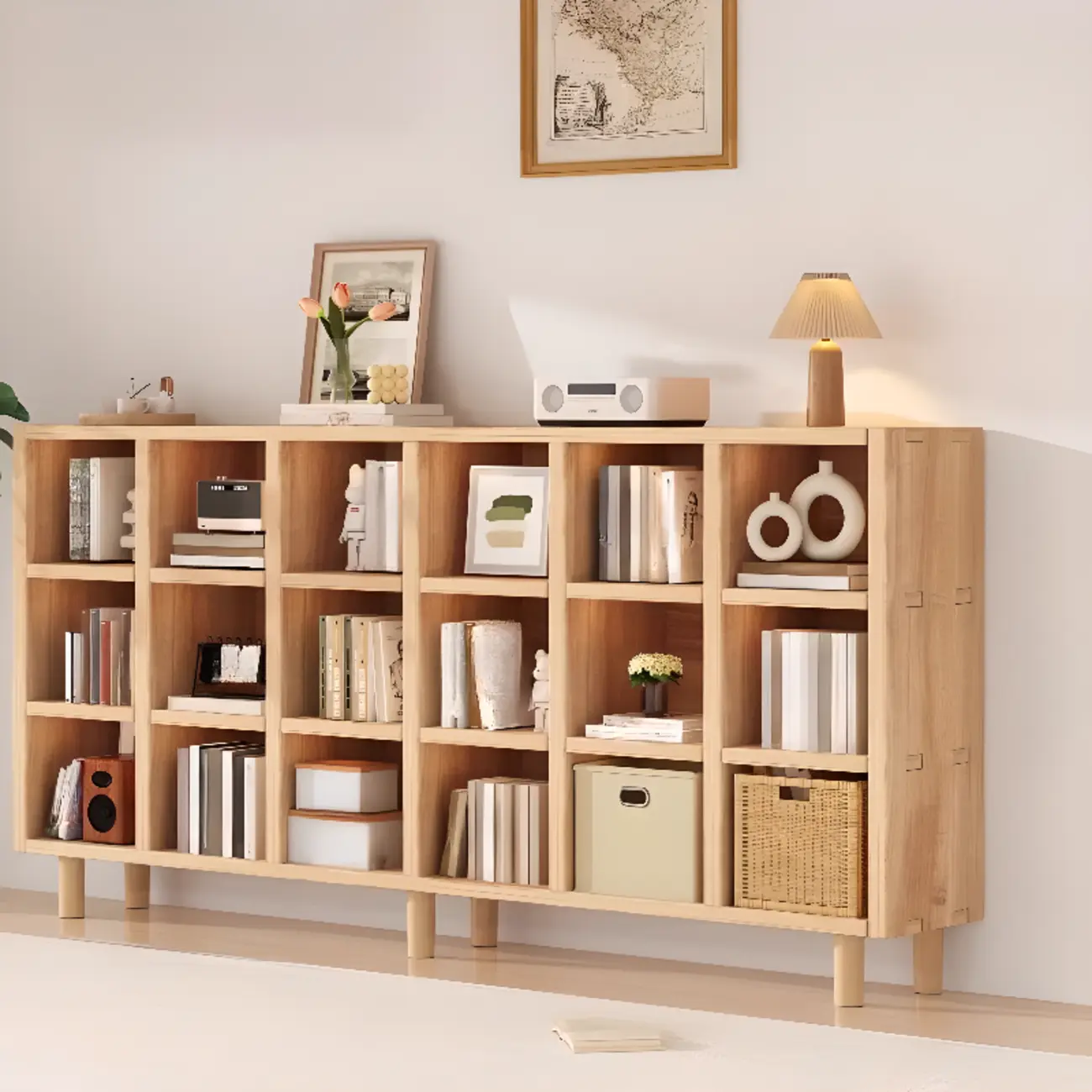 Horizontal Natural Finish 6-Cube Wood Shevling Unit Bookcase Image - 25 | homeyfad