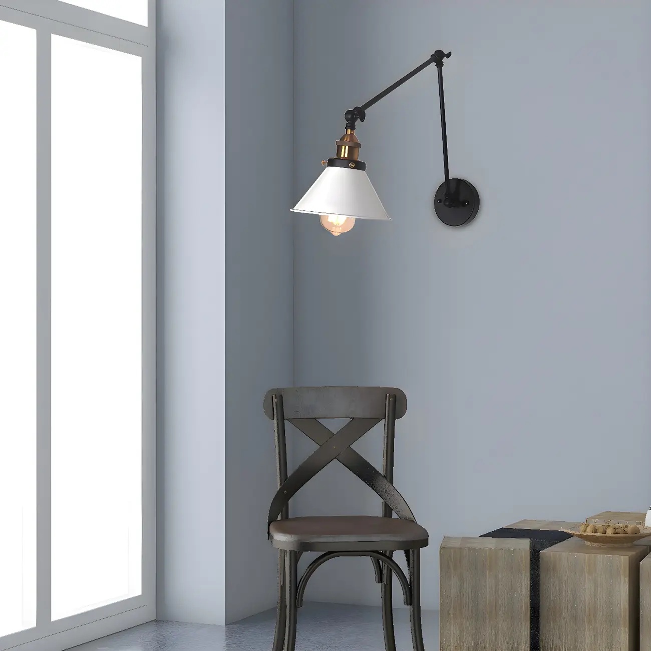 Cone Shade Metal Retro Swing Arm Wall Light Image - 2 | homeyfad