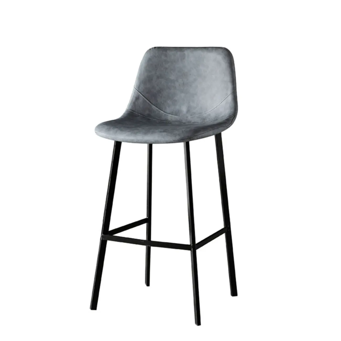 Gray Bucket Metal Leather Seating Armless Bar Stool Image - 7 | homeyfad