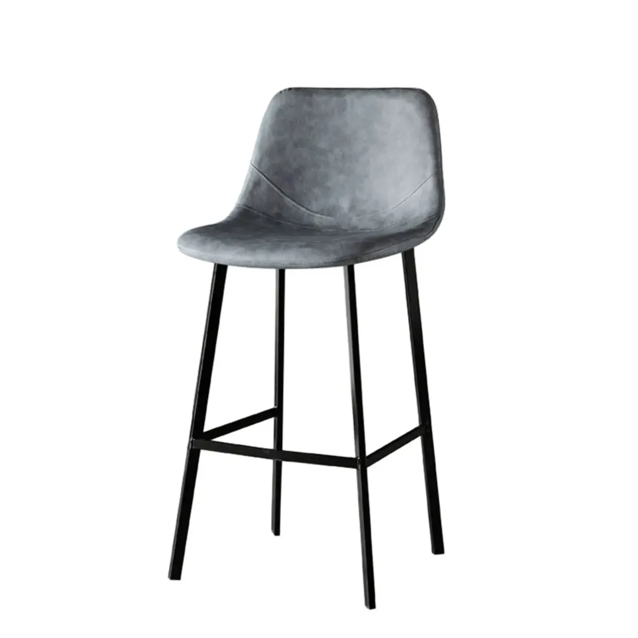 Gray Bucket Metal Leather Seating Armless Bar Stool Image - 7