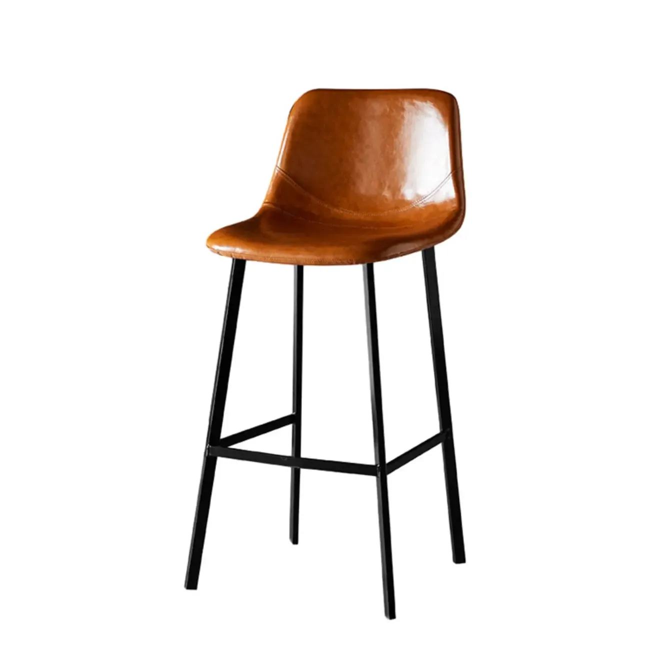 Gray Bucket Metal Leather Seating Armless Bar Stool Image - 8