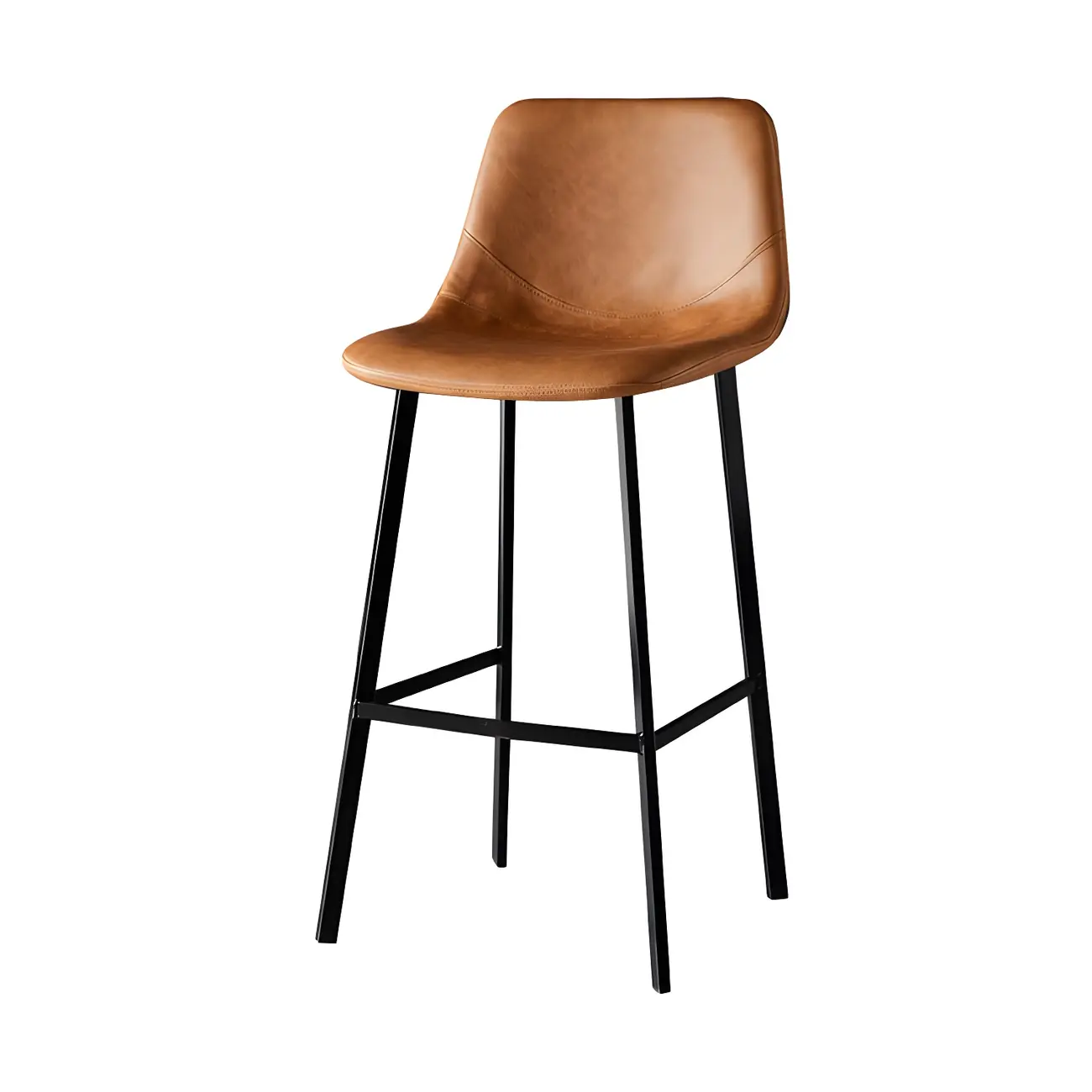 Gray Bucket Metal Leather Seating Armless Bar Stool Image - 9 | homeyfad