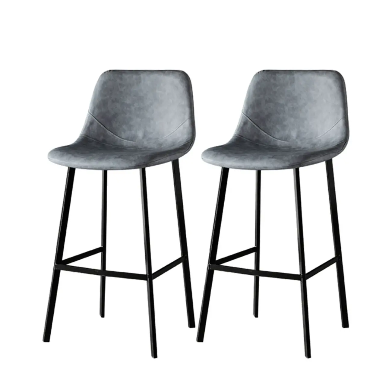 Gray Bucket Metal Leather Seating Armless Bar Stool Image - 21 | homeyfad