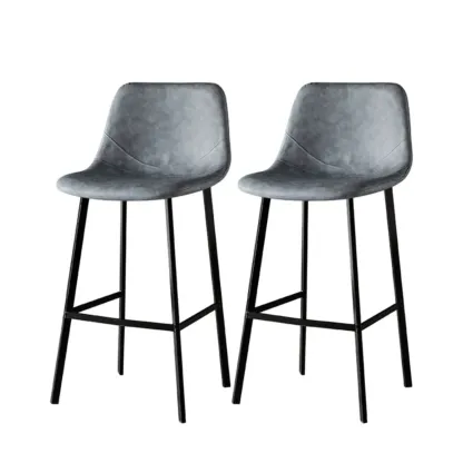 Gray Bucket Metal Leather Seating Armless Bar Stool Image - 21