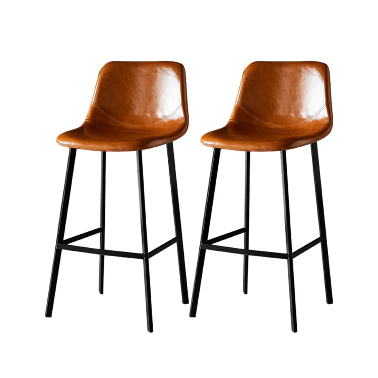 Gray Bucket Metal Leather Seating Armless Bar Stool Image - 22 | homeyfad